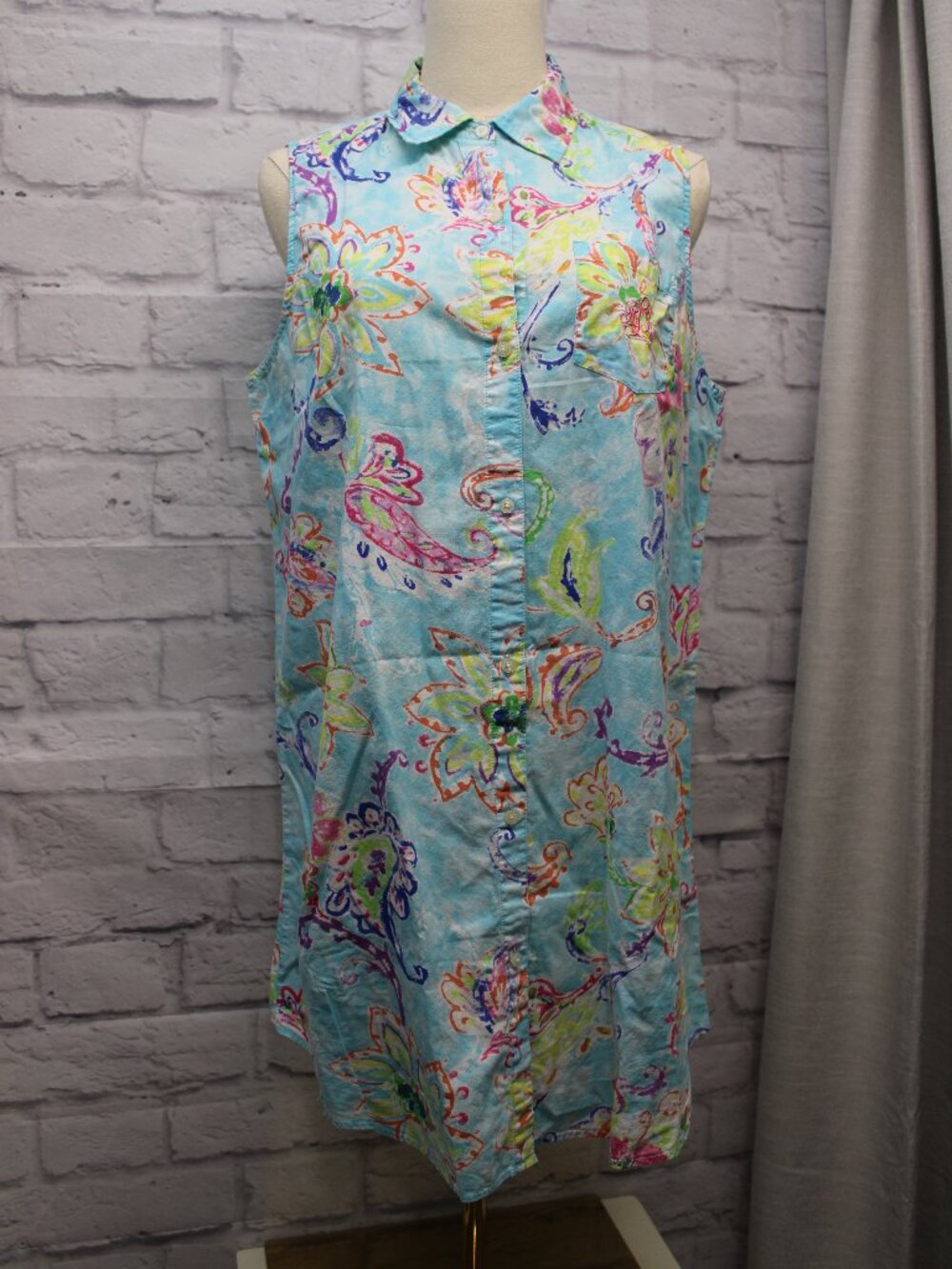 Lauren Ralph Lauren Medium Light Blue Sleeveless Button Front Colorful Dress